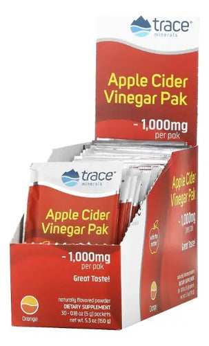 Vinagre De Manzana Trace Minerals 1000mg 30 Sobres Sabor Naranja Suplemento Vegano