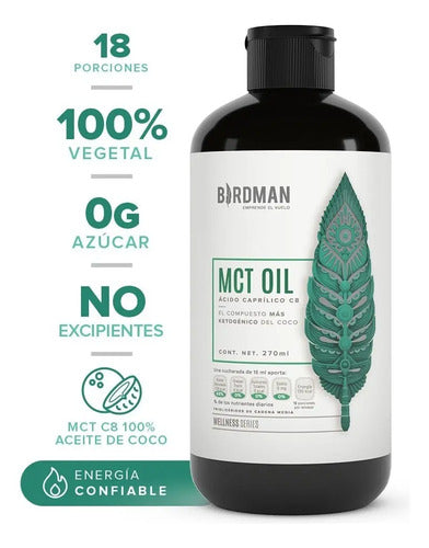 Birdman Mct Oil Ácido Caprílico C8 270ml | 18 Servicios | Sabor Sin Sabor