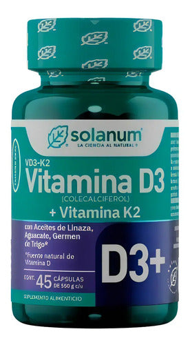 Vitamina D3 + Vitamina K2 Aceite De Linaza Solanum 45 Caps Sin Sabor