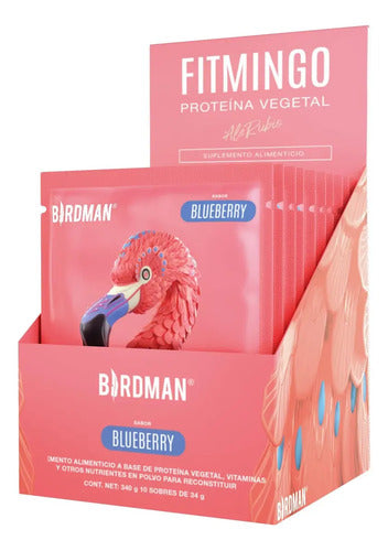 Birdman Fitmingo Proteína Vegana En Polvo | Con Inositol, Ácido Hialurónico Y Potenciadores De Colágeno | Sin Lactosa | Blueberry | 10 Sobres