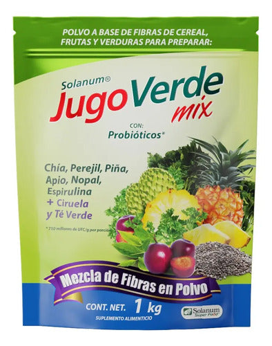 Jugo Verde Mix Fibra + Probiotico En Polvo 1 Kg Solanum