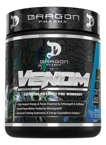 Pre Entreno Dragon Pharma Venom 40 Servs Extrema Potencia Sabor Blue Raspberry Frambuesa Azul