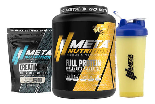 Creatina Meta Nutrition + Full Protein 4.4 Lbs + Shaker Pak Sabor Vainilla
