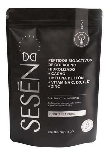 Sesen Black Péptidos De Colágeno Hidrolizado + Cacao + Melena De Leon + Vitamina C, D3, E, K1 + Zinc Polvo 225g