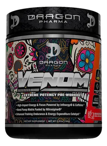 Pre Entreno Dragon Pharma Venom 40 Servs Extrema Potencia Sabor Mangonada